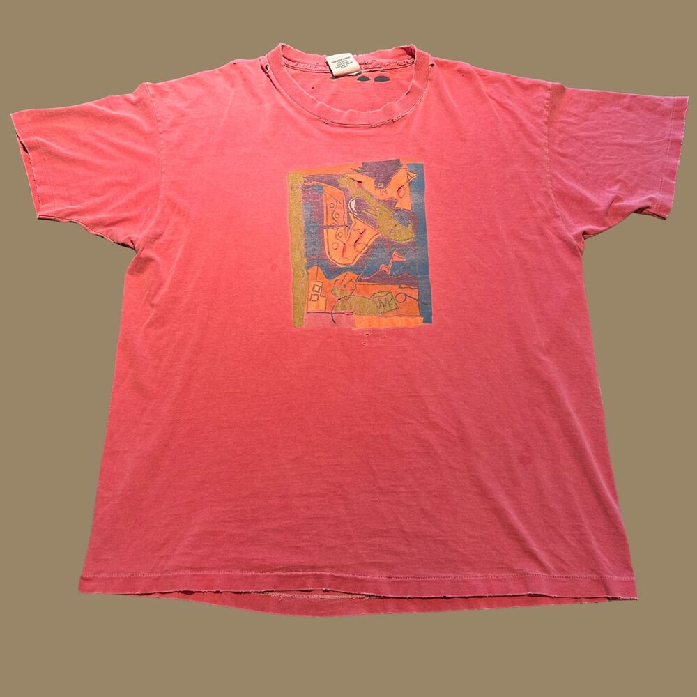 Vintage 90s Thrashed Jazz Club Saxophone Shirt Size Large / XL